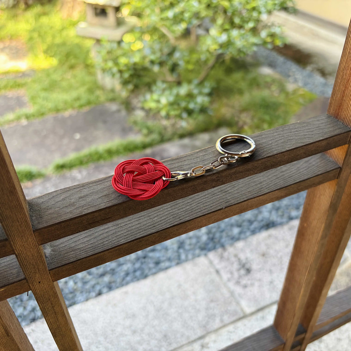 Handmade Red Ume Mizuhiki Keychain – Japanese Plum Blossom Good Luck Charm