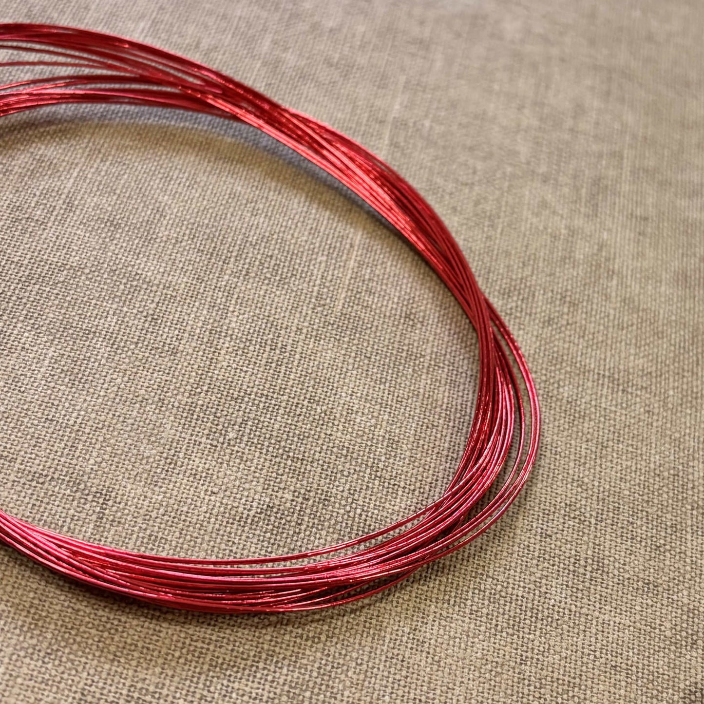 Foil wrapped mizuhiki cord, glossy crimson detail view 2