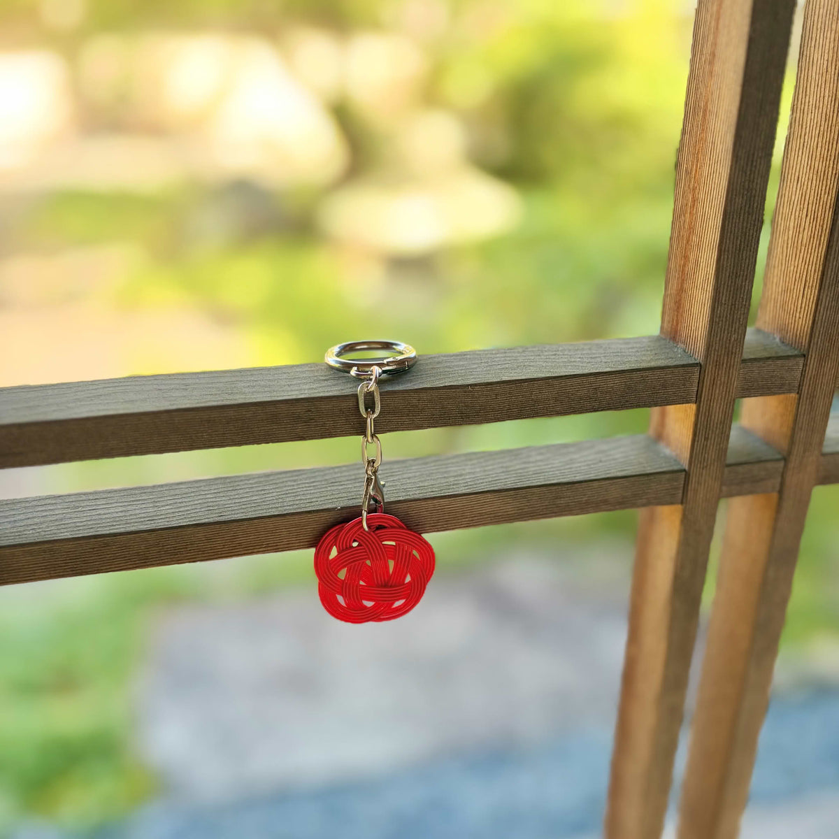 Handmade Red Ume Mizuhiki Keychain – Japanese Plum Blossom Good Luck Charm
