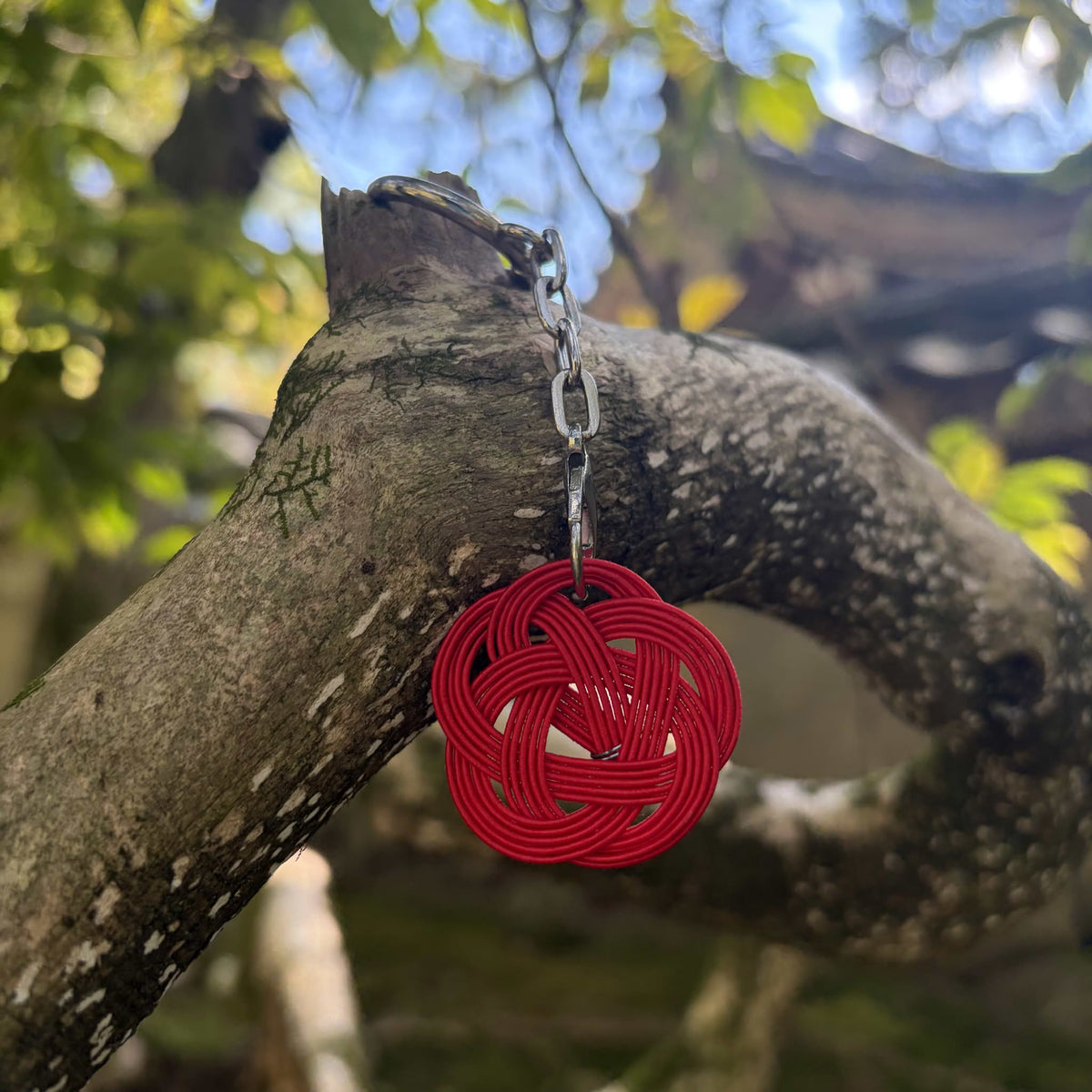 Handmade Red Ume Mizuhiki Keychain – Japanese Plum Blossom Good Luck Charm