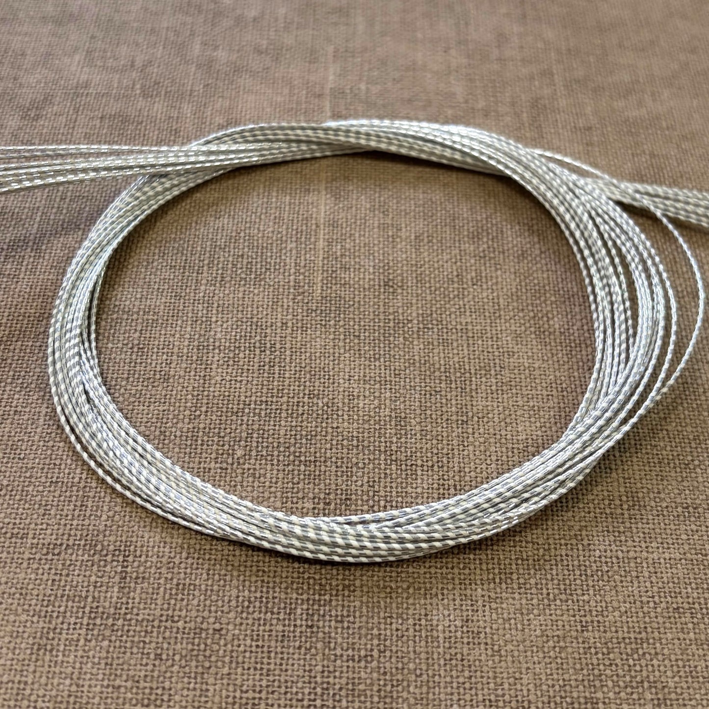 Spiral Wrapped Metallic Mizuhiki Cord | Sliver White | Fibraura