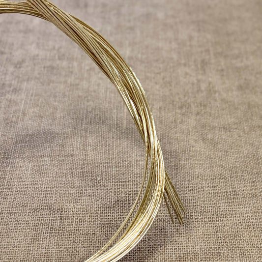 Foil wrapped mizuhiki cord, champagne gold side detail view