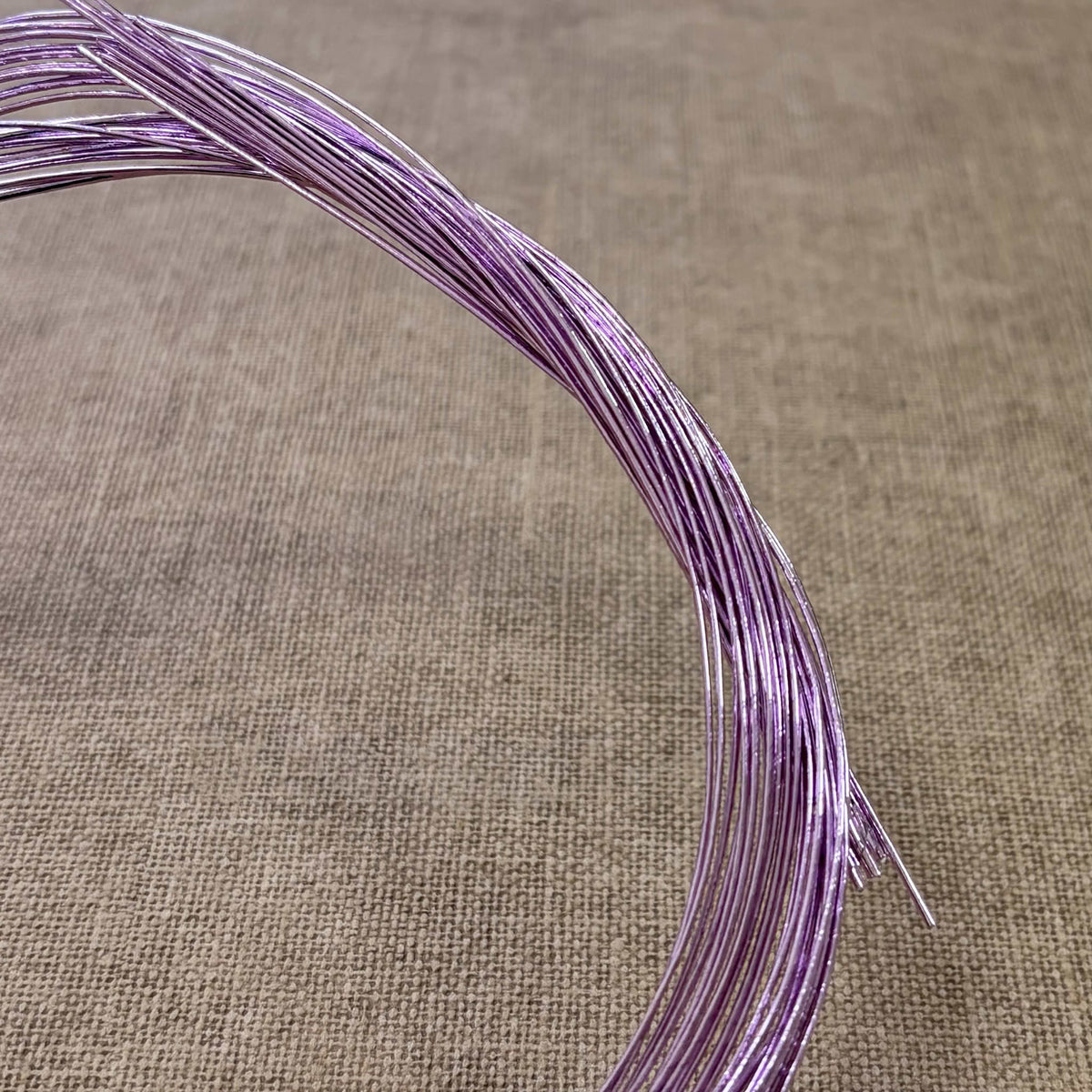 Foil wrapped mizuhiki cord, lavender veil side detail view